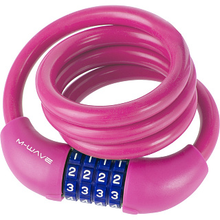 Замок M-Wave тросовый, кодовый, 12х1000 мм, силиконовый, розовый, 5-231068 - фото