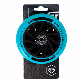 Колесо STG TW-16 для трюкового самоката, 110 мм, ABEC-9, черный с голубым - фото