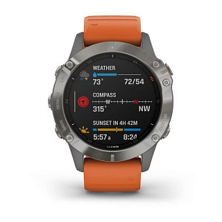 Часы GARMIN Fenix 6 Sapphire (Titanium Gray/Orange Band) - фото